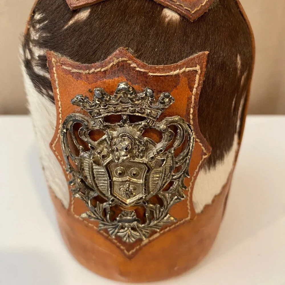 Vintage‎ Leather and Cowhide Wrapped Whiskey Bottle 9.5